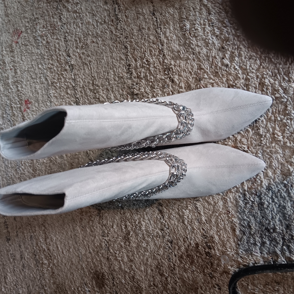 Gray Heeled Boots with Glittery Trim